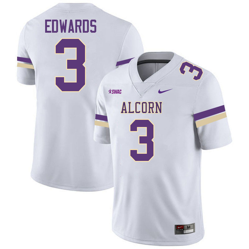 Alcorn State Braves #3 Stemarion Edwards College Football Jerseys,Uniforms Stitched-White